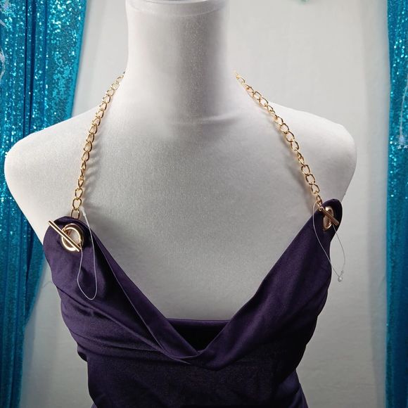 NWT Thirty Thirty Size S Cowl Neck Gold Chain Accent Tube Top Purple Stretch - Picture 2 of 12
